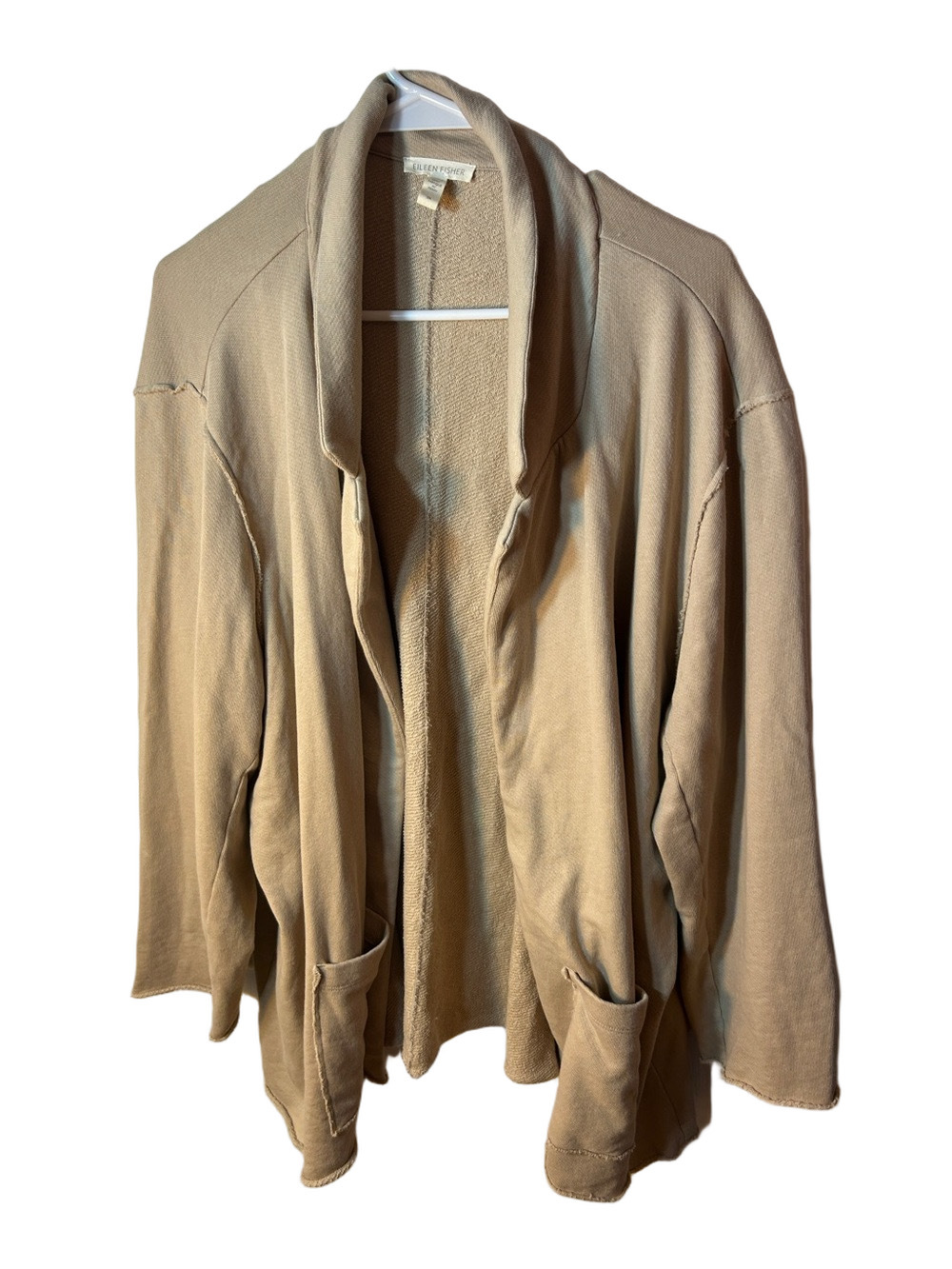 Eileen Fisher Organic Cotton Tan Open-Front Shawl Collar Cardigan Jacket size 3X